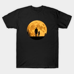 Moon dad father and son at full moon night T-Shirt